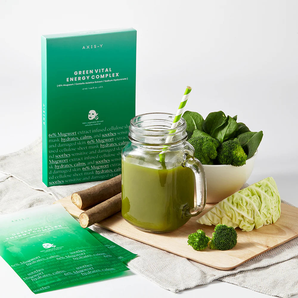 Nomierinoša auduma maska ar vērmelēm AXIS-Y 61% Green Vital Energy Complex Mask