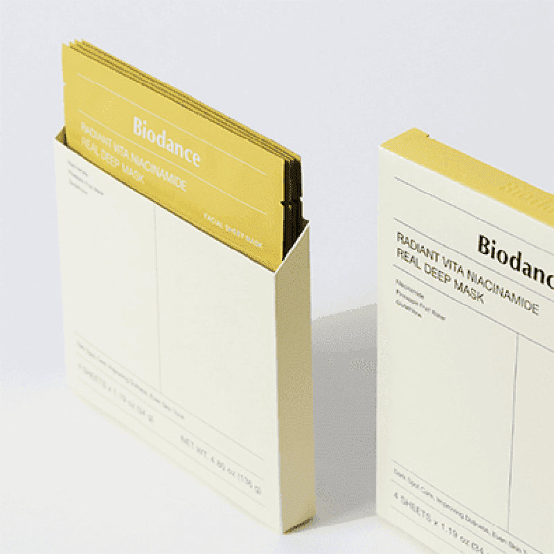 Hidrogela maska ar niacinamīdu mirdzuma piešķiršanai ādai Biodance Radiant Vita Niacinamide Real Deep Mask