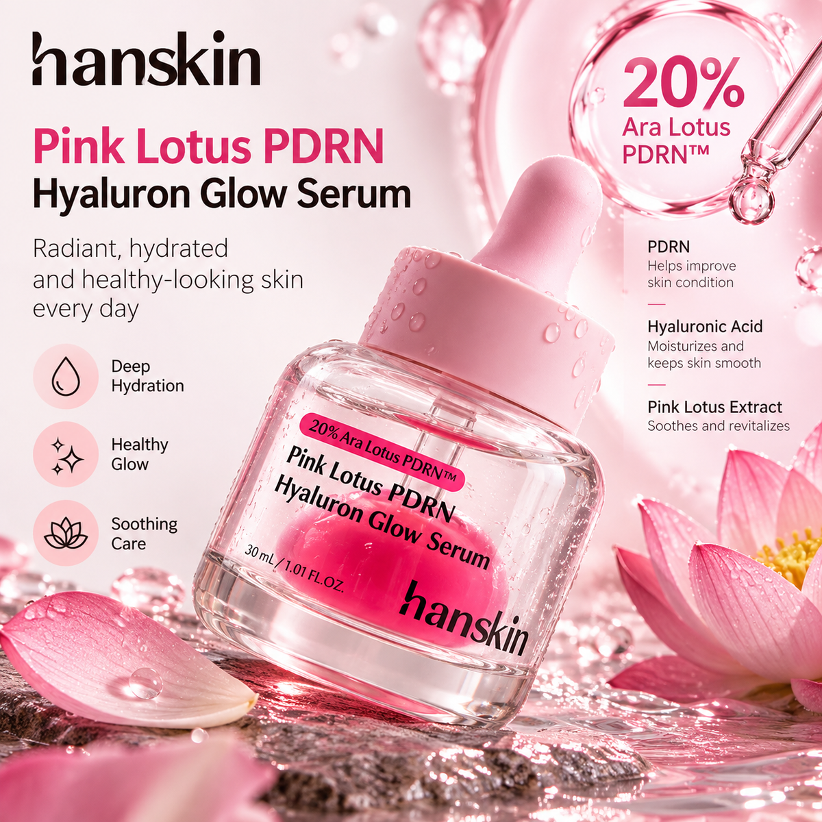 Hanskin Pink Lotus PDRN Hyaluron Glow Serum