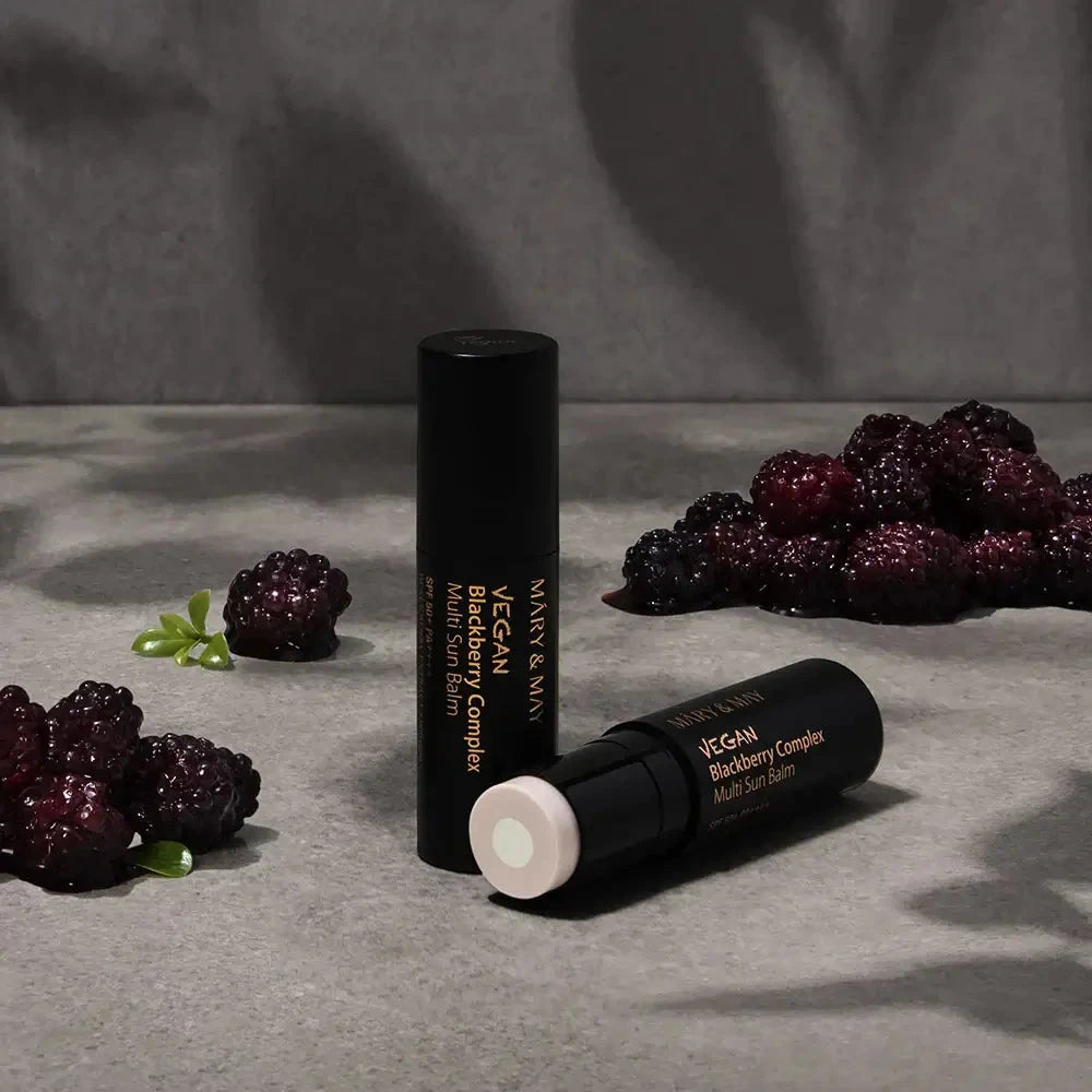 Saules aizsargzīmulis ar kazenēm Mary&May Vegan Blackberry Complex Multi Sun Balm SPF50+ PA++++