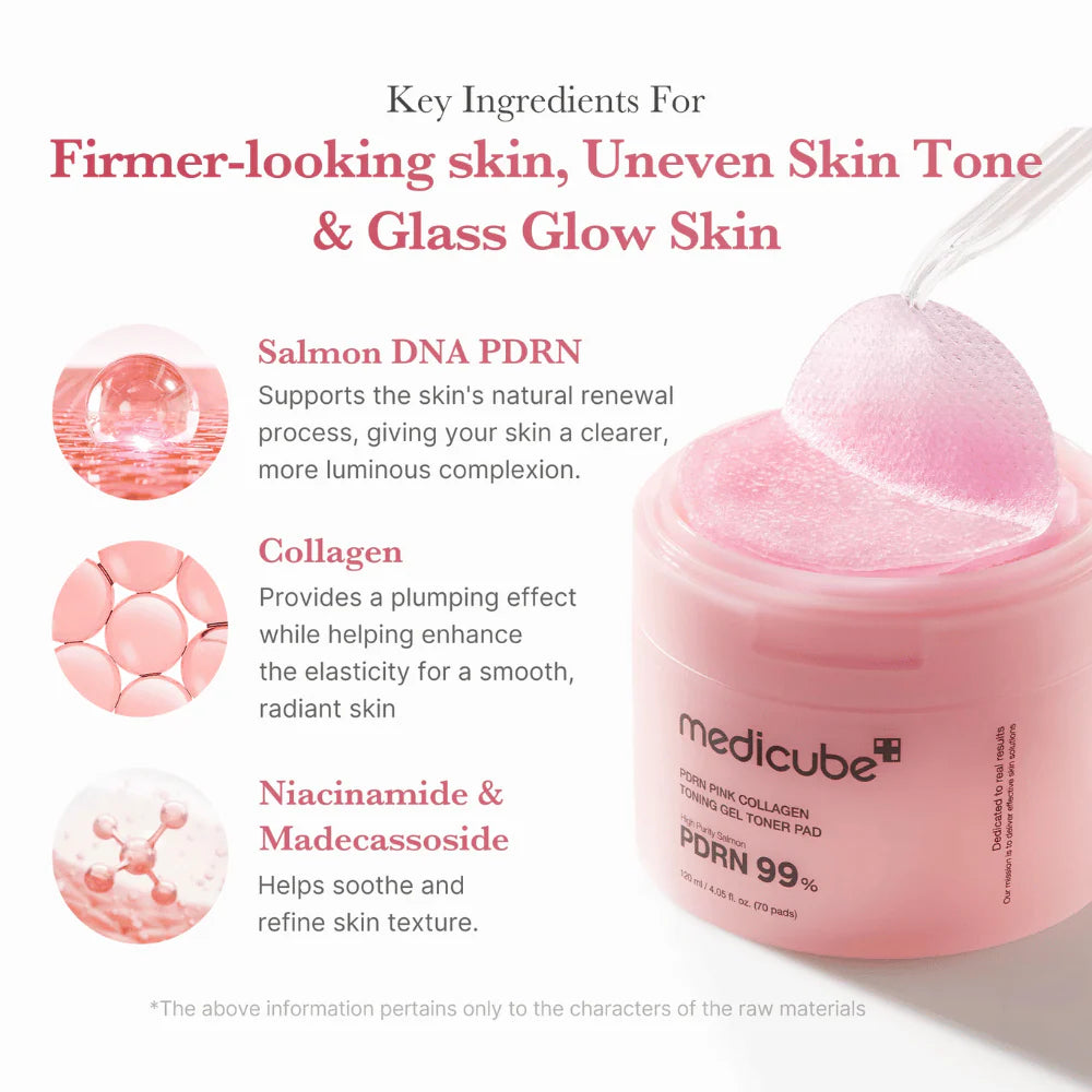 Gęste żelowe płatki tonizujące Medicube PDRN Pink Collagen Toning Gel Toner Pad