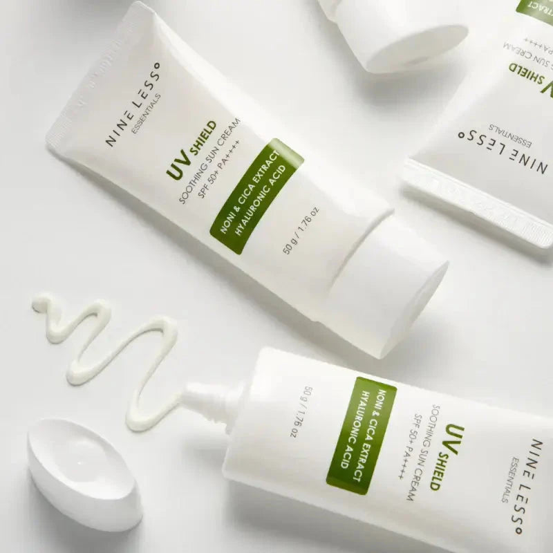 Vegānisks saules aizsargkrēms Nine Less Essentials UV Shield Soothing Sun Cream SPF 50+ PA++++