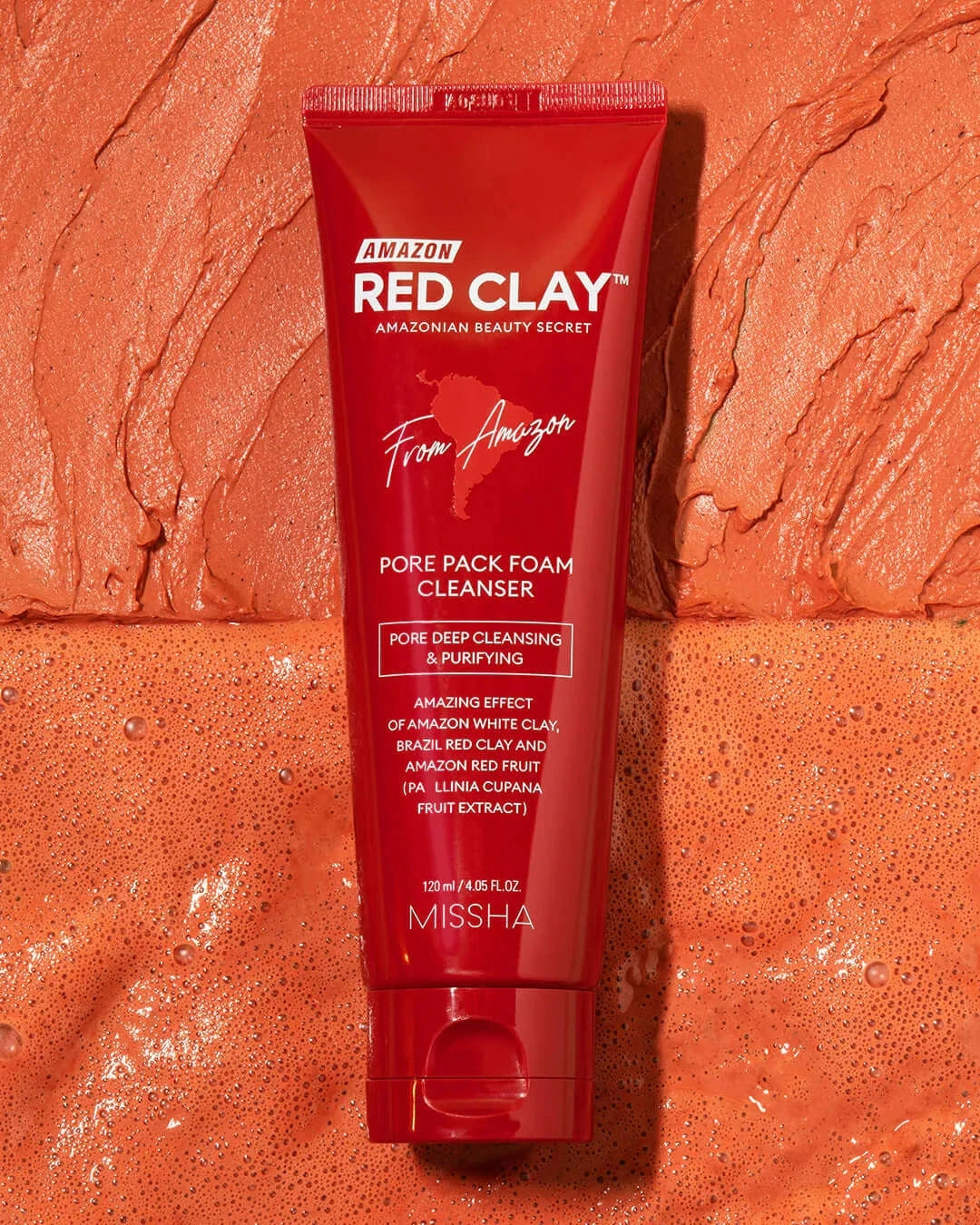Putiņas-maska ar mālu poru attīrīšanai Missha Amazon Red Clay Pore Pack Foam Cleanser